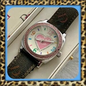 👑✅PRICE FIRM✅Vintage Dooney & Bourke Pink Crystal Monogram Watch